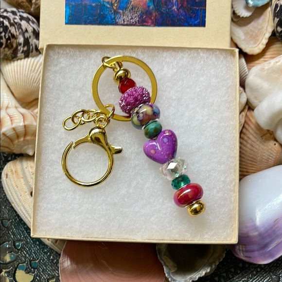 Colorful Beaded Keychain with Gold Accents - Picture 3 of 6